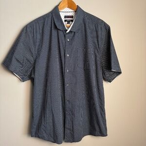 IKE Behar Men's Short‎ Sleeve X Patterned Casual Button Up Shirt Charcoal XXL